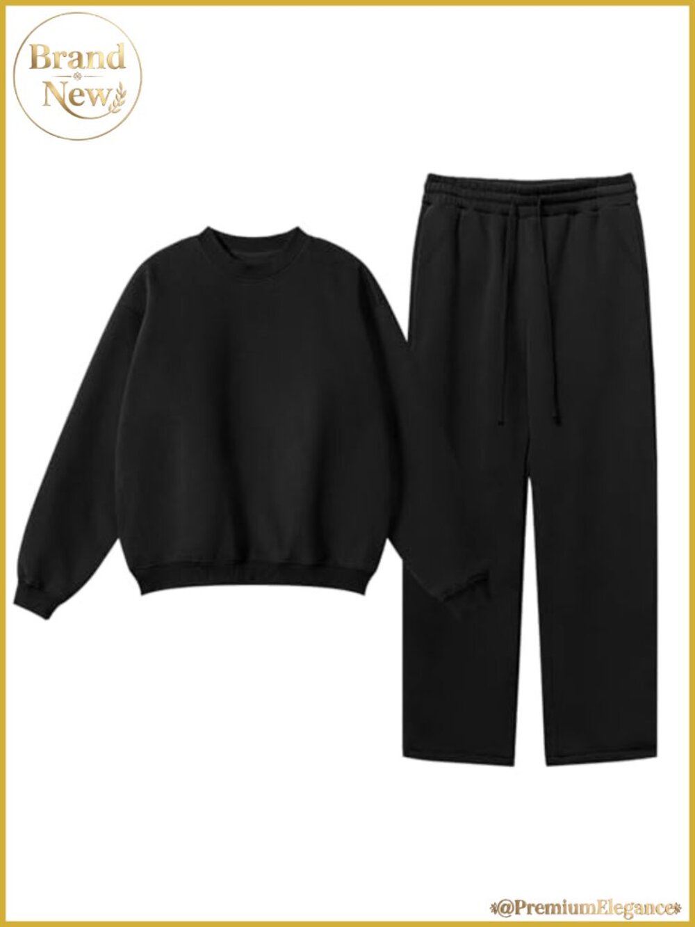 2 Piece Fleece Lined Sweatsuit Set Crewneck Sweatshirt Drawstring Sweatpants
